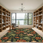Rich Orange Floral Lotus Garden Rug
