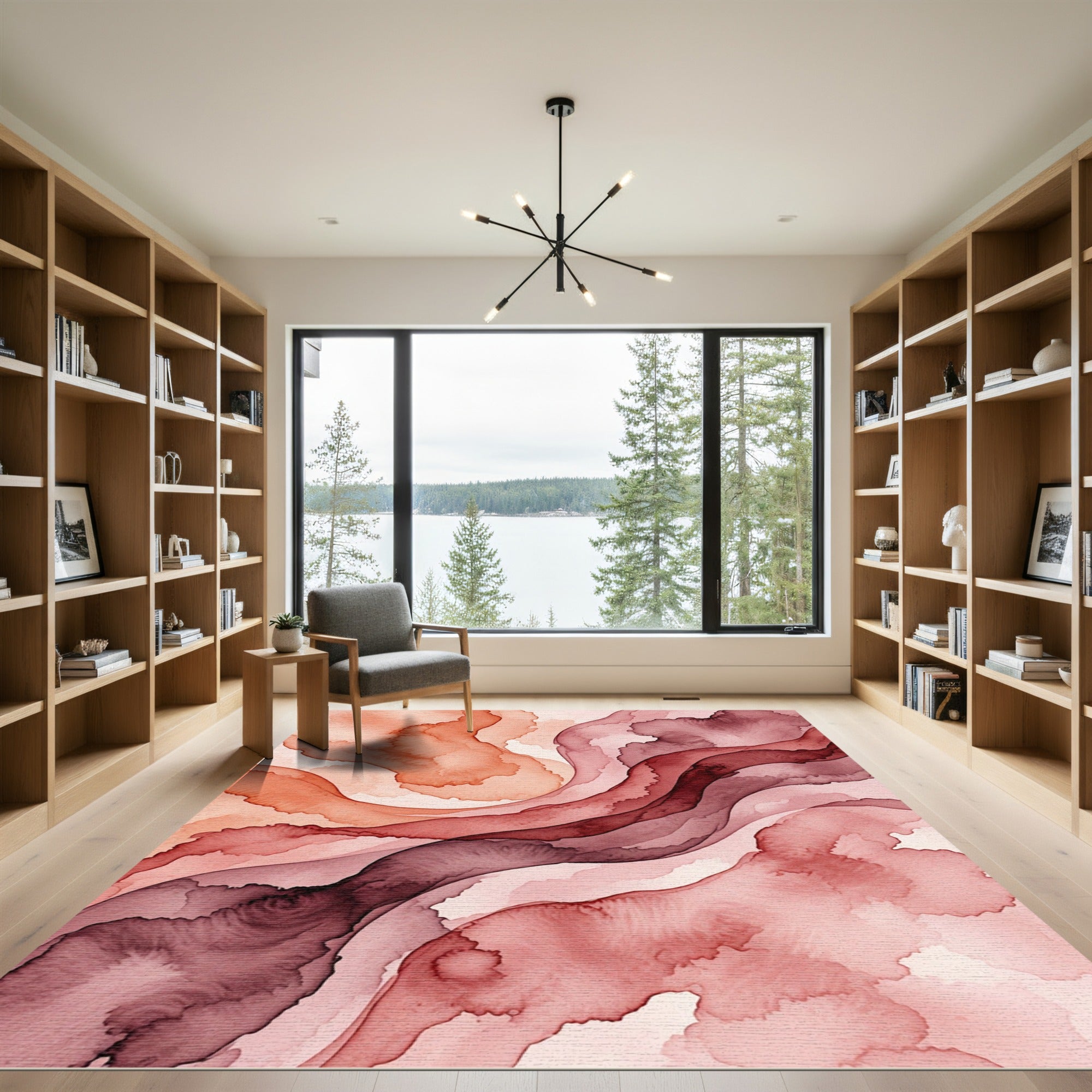 Abstract Amber and Crimson Fluid Wave Rug