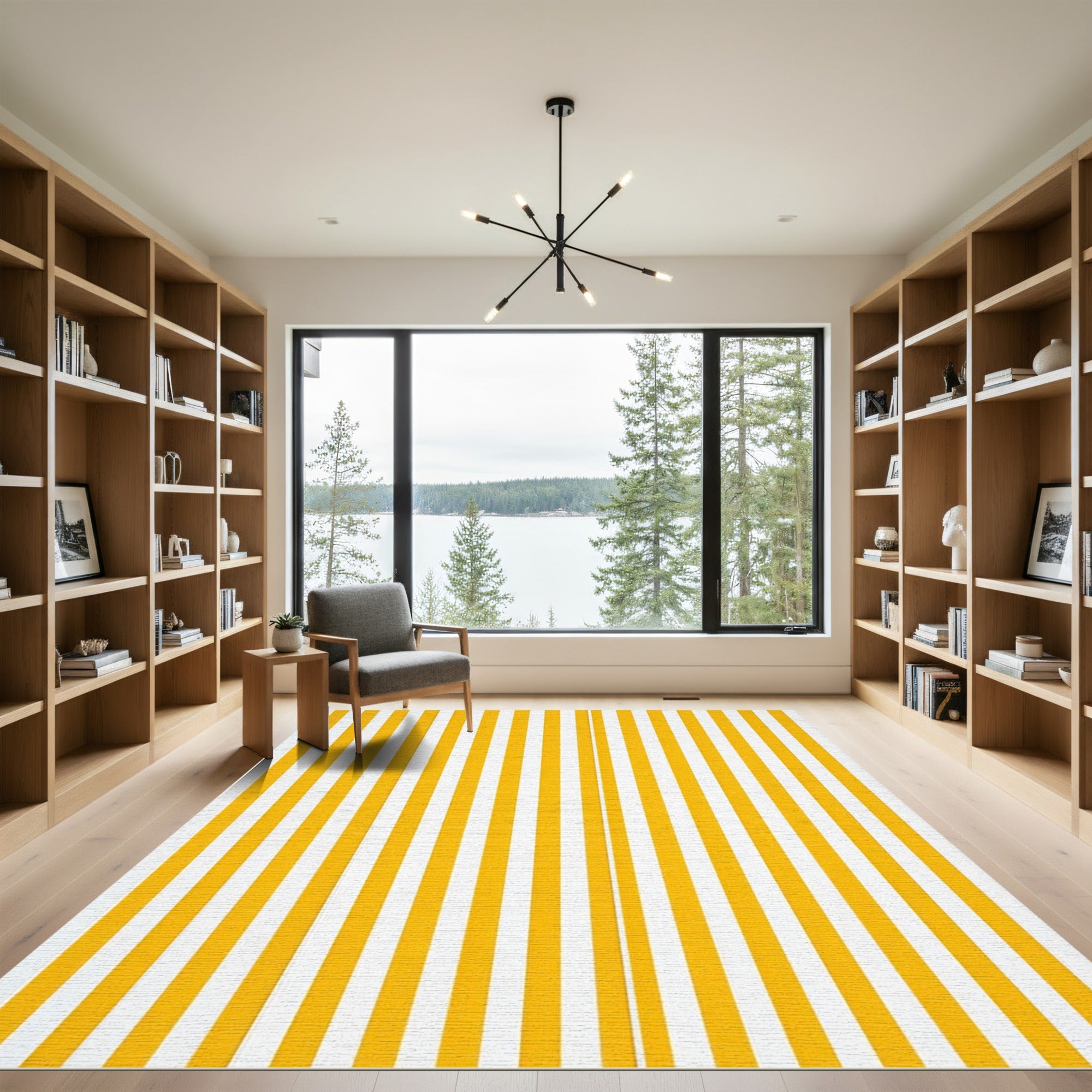 Minimalist Yellow and White Linear Stripe Rug
