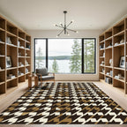 Brown Cream Houndstooth Geometric Rug