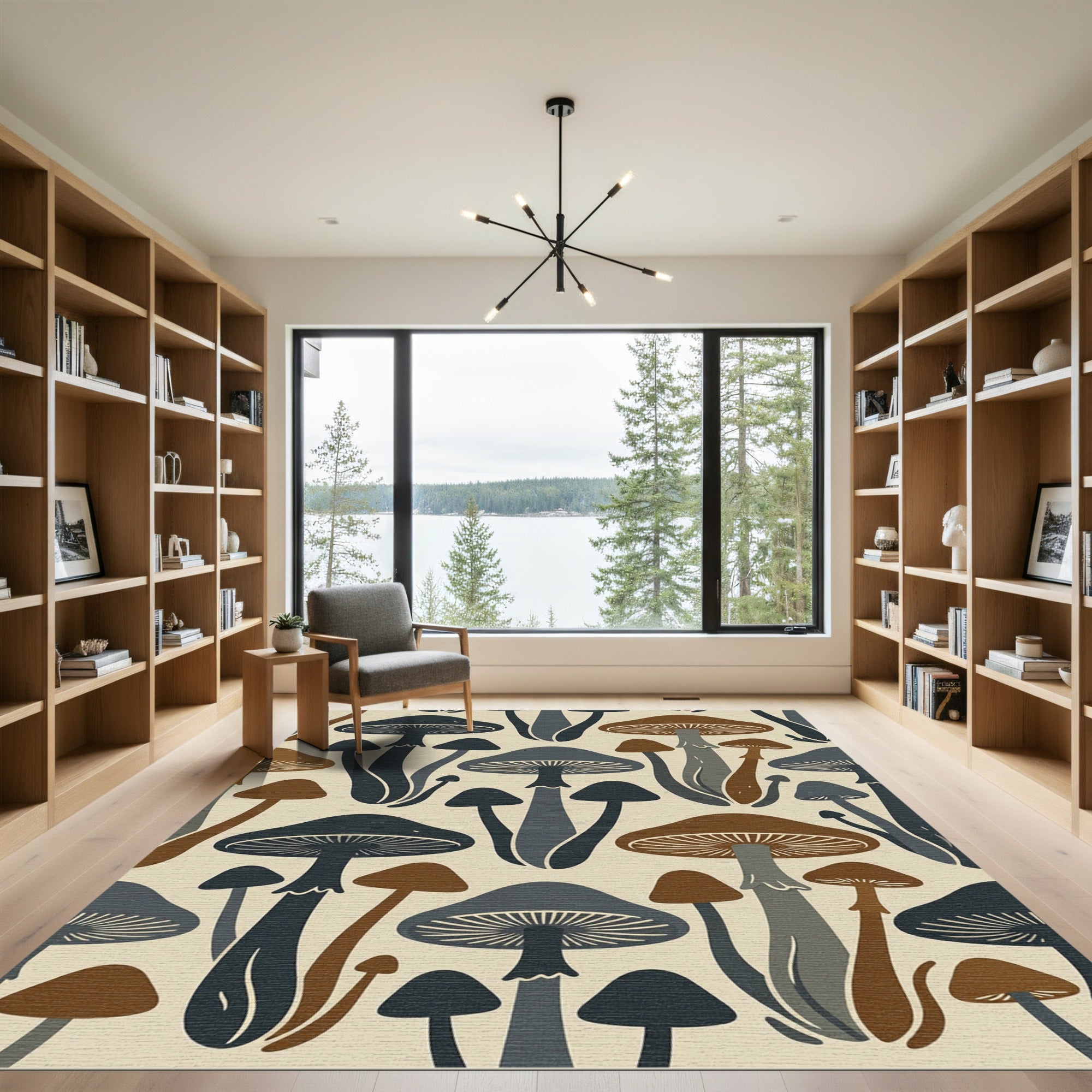 Mid Century Mushroom Forest Earth Tones Rug