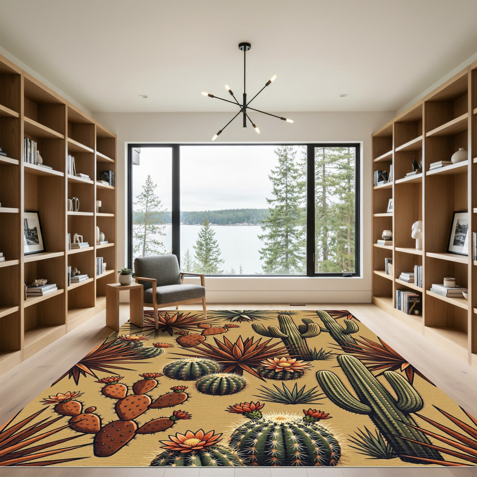 Desert Cactus Floral Garden Arrangement Rug