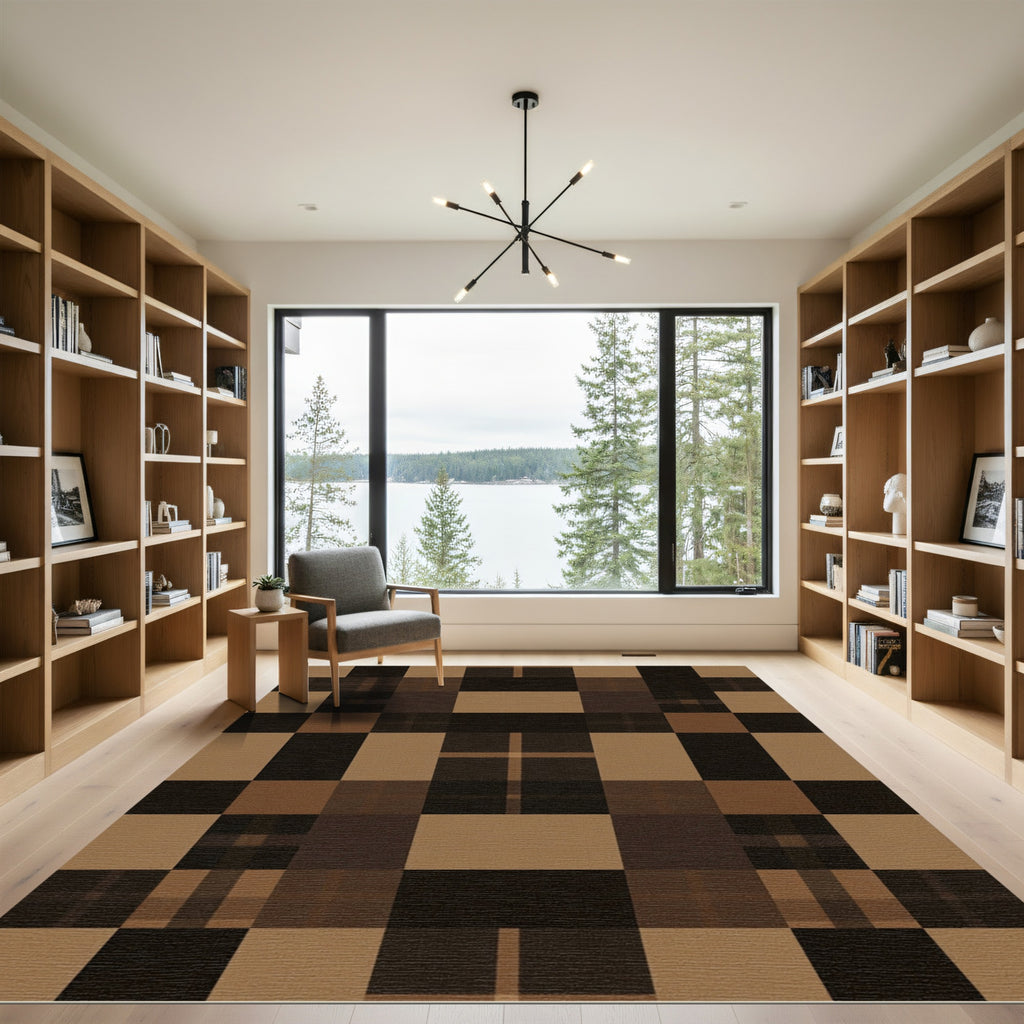 Sophisticated Brown Tonal Plaid Check Rug