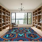 Vibrant Geometric Solar Hexagon Boho Art Rug