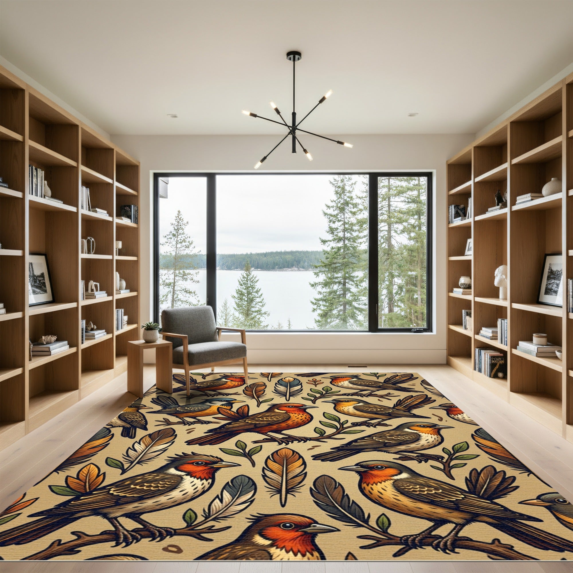 Autumn Songbird Feathers Earthy Woodland Rug