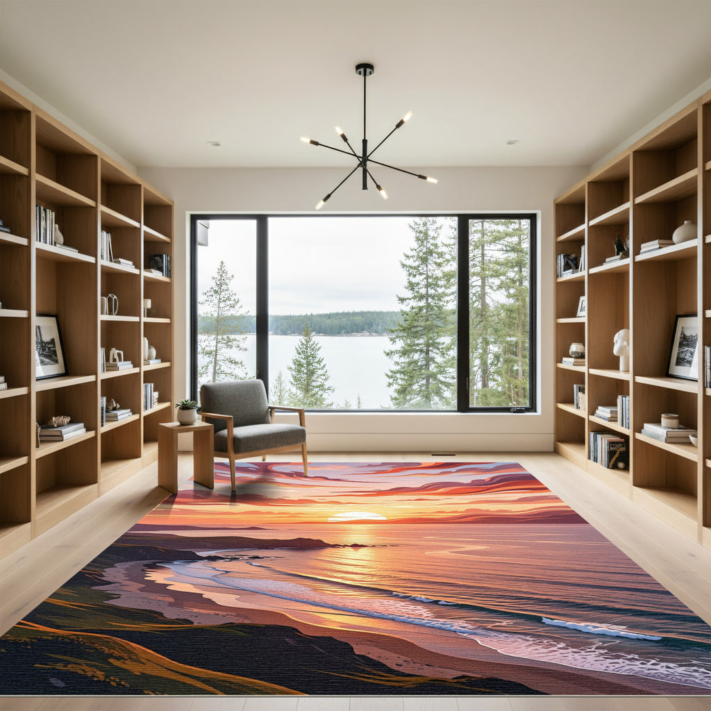Sunset Beach Waves Coastal Landscape Rug