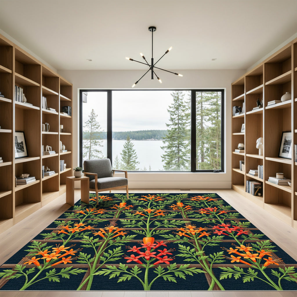 Vibrant Orange Blossom Trellis Rug
