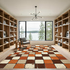 Retro Earth Tone Speckled Square Tile Rug