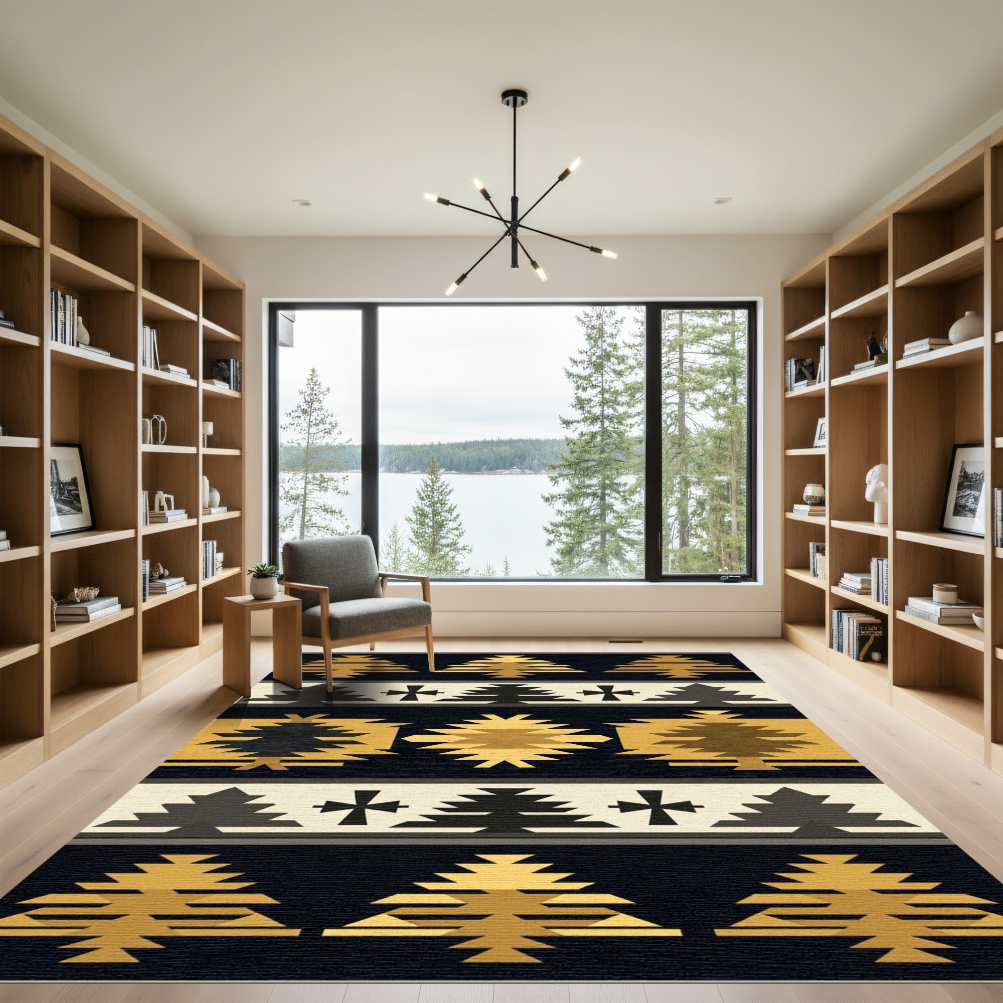 Golden Abstract Geometric Fireplace Rug