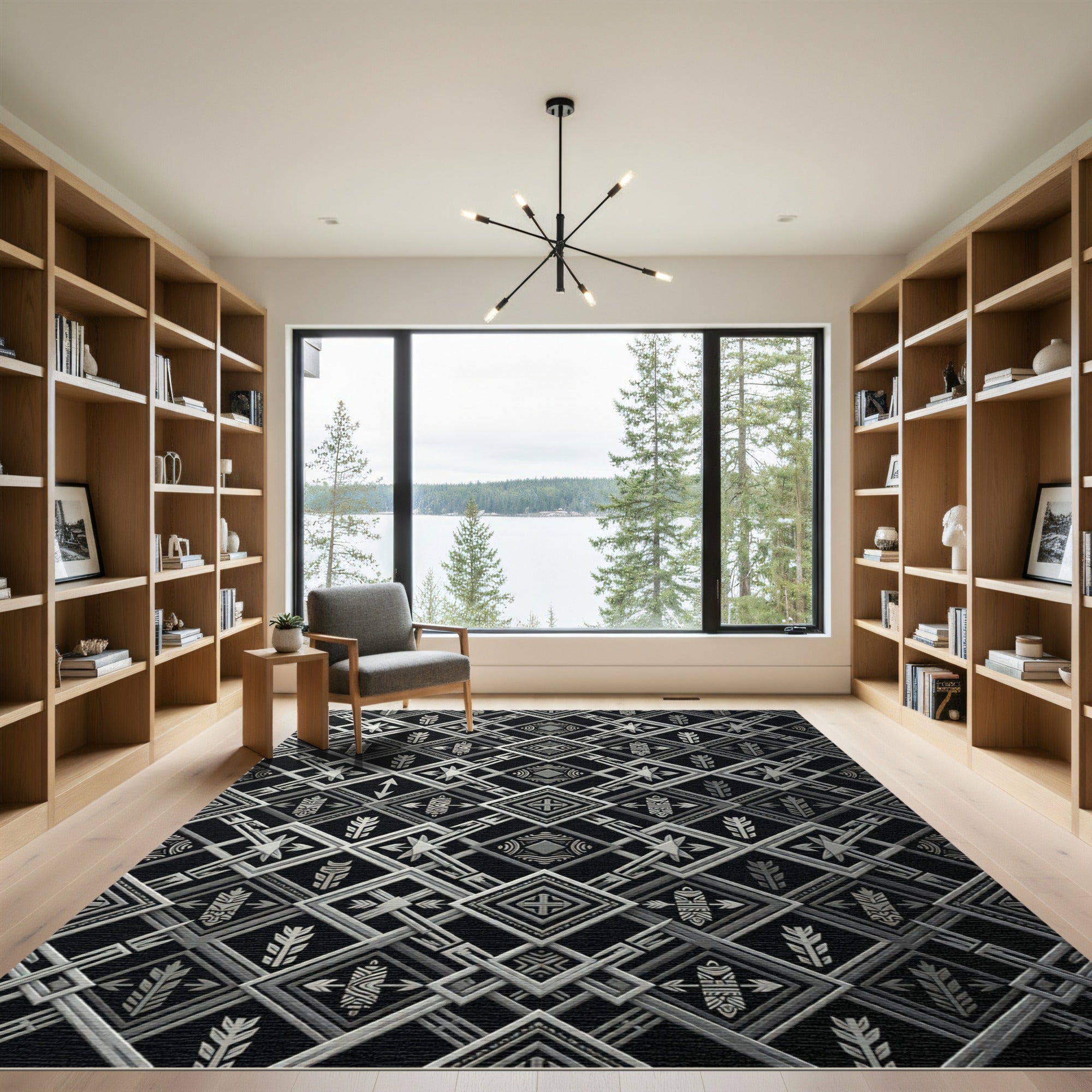 Art Deco Silver Geometric Diamond Rug