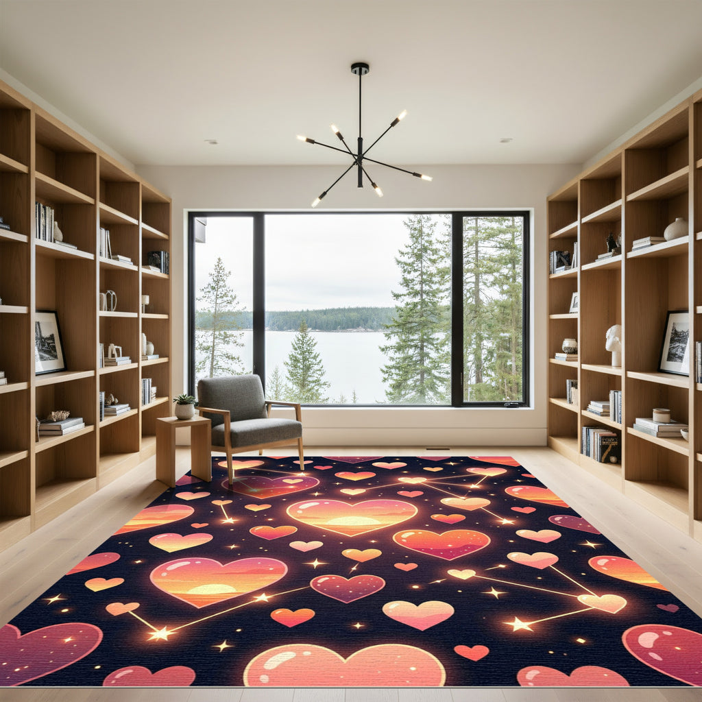 Celestial Sunset Heart Constellation Art Rug