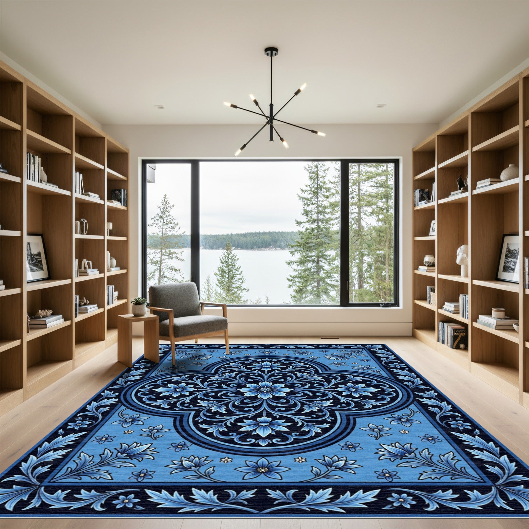 Vibrant Cobalt Floral Medallion Rug