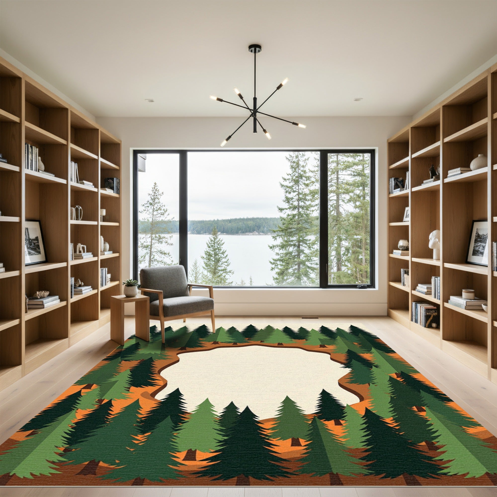 Earthy Green Forest Circular Clearing Rug