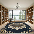 Elegant Gold Navy Ornate Floral Medallion Rug