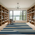 Modern Navy Beige Wave Stripes Rug