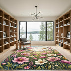 Watercolor Meadow Cosmos Floral Field Rug