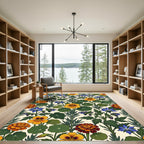 Golden Yellow Red Blue Floral Botanical Rug