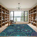 Teal Mandala Geometric Star Medallion Rug