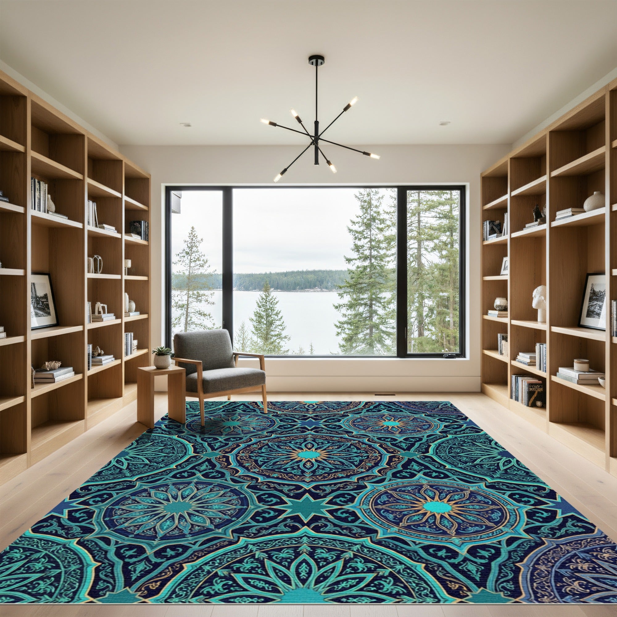 Teal Mandala Geometric Star Medallion Rug