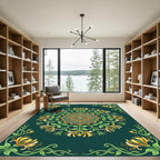 Teal Orange Vine Mandala Art Rug