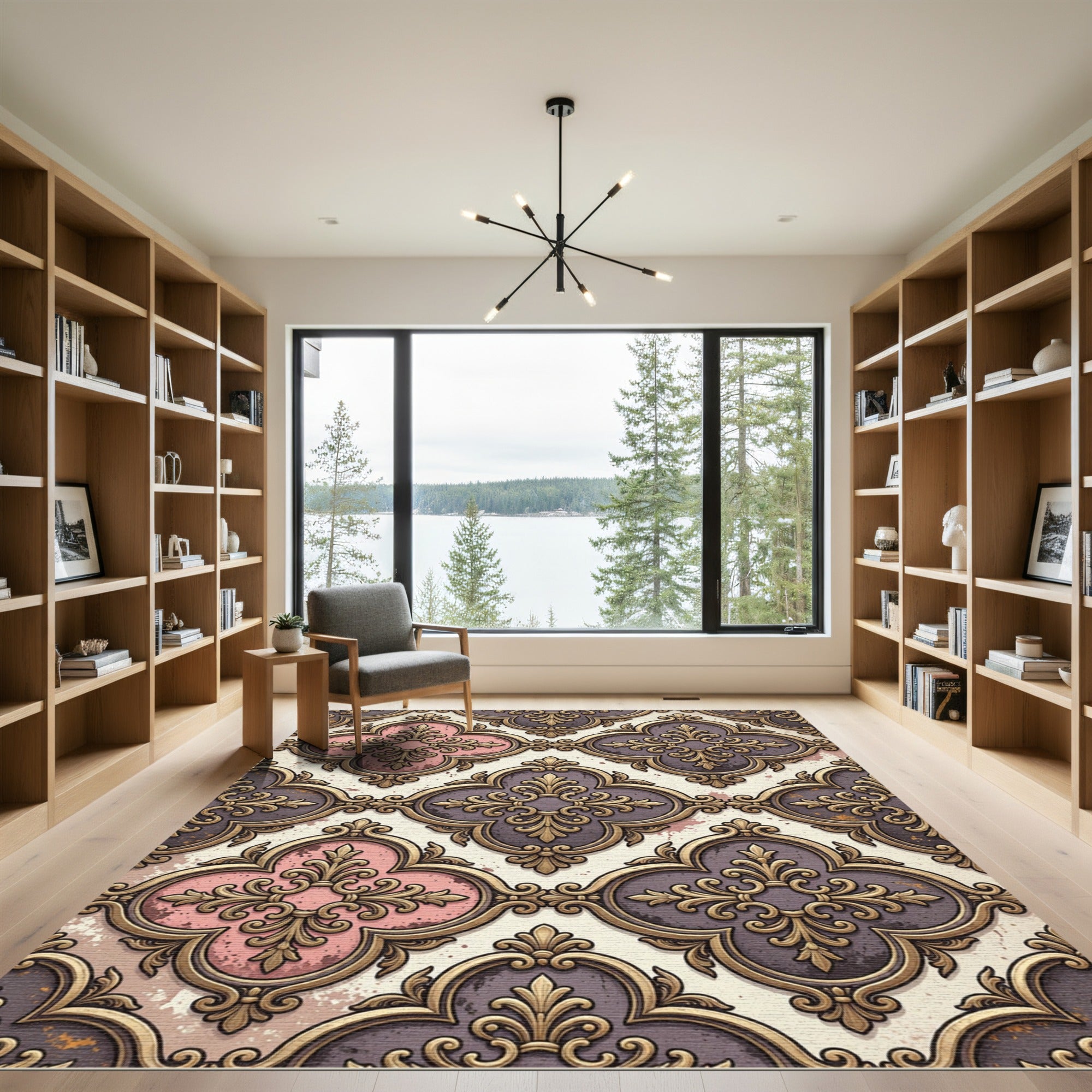 Gilded Pink Plum Quatrefoil Flourish Rug