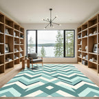 Geometric Blue Chevron Layered Accent Rug