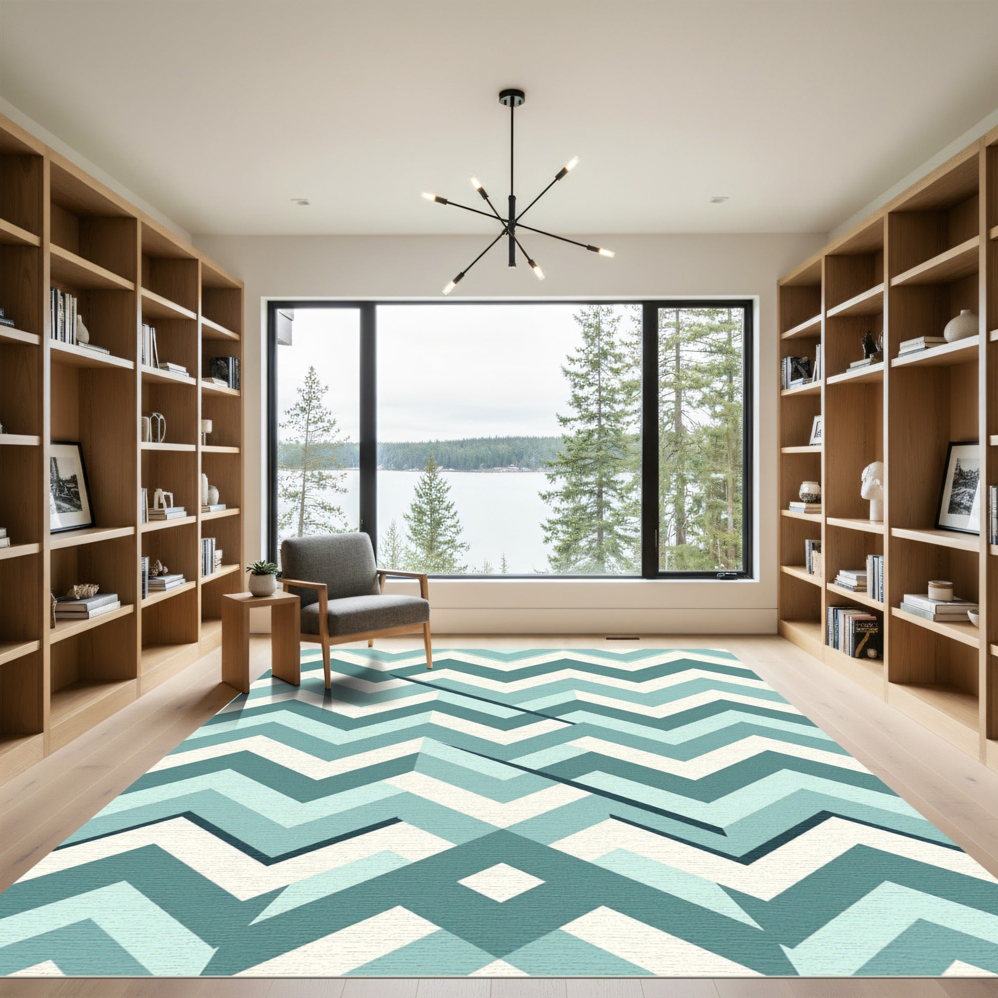 Geometric Blue Chevron Layered Accent Rug