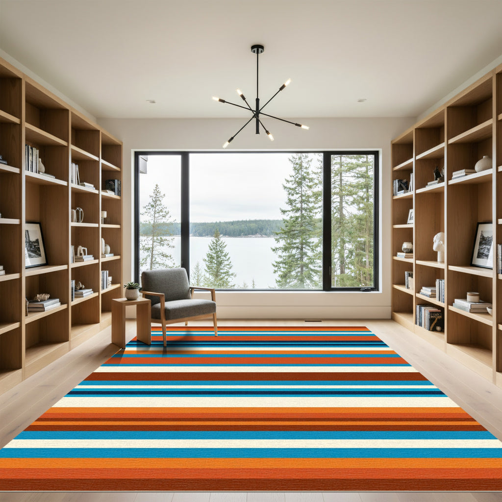 Vibrant Retro Multicolored Striped Area Rug
