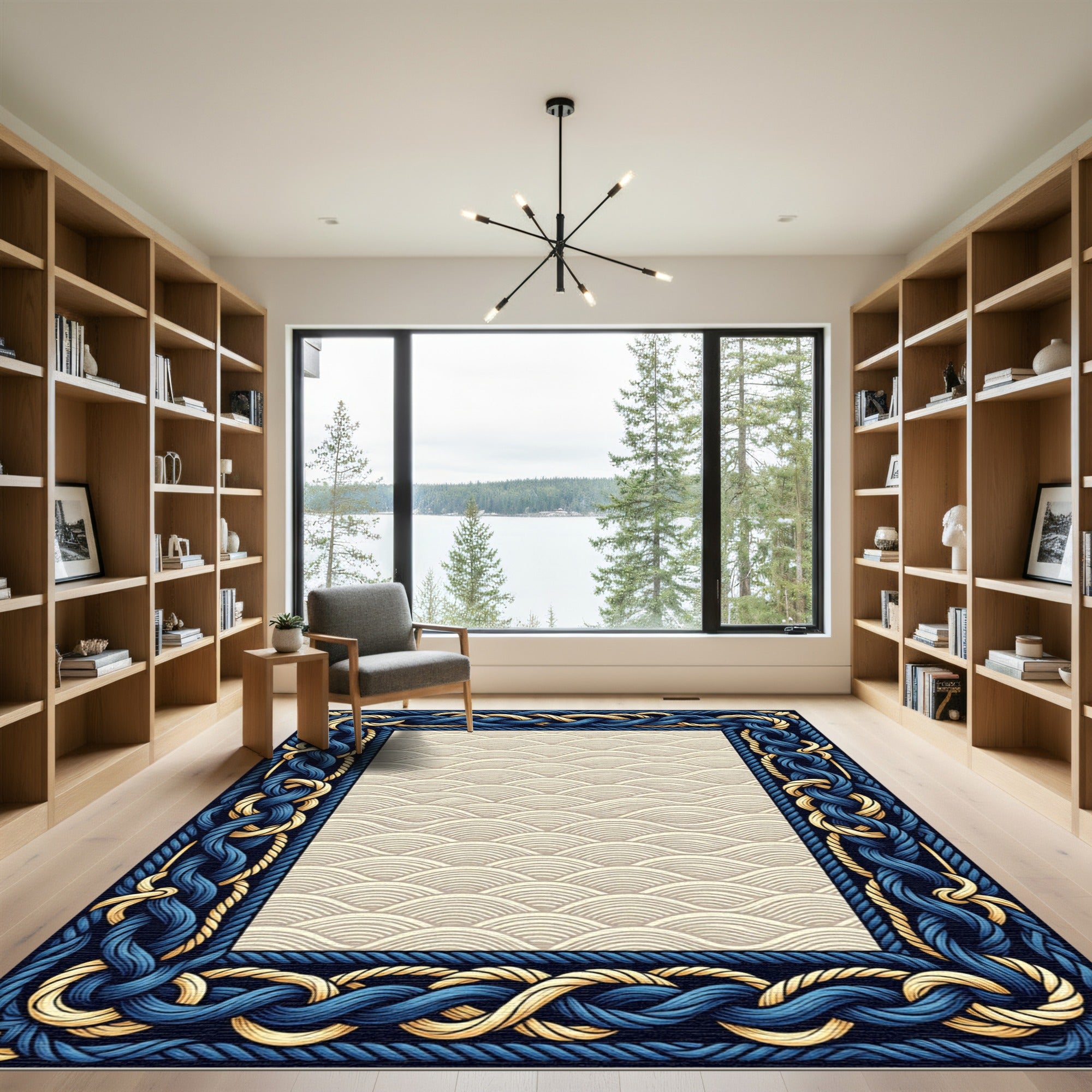 Nautical Blue and Gold Braided Border Rug