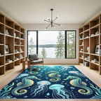 Aquatic Seahorse Jellyfish Swirls Rug