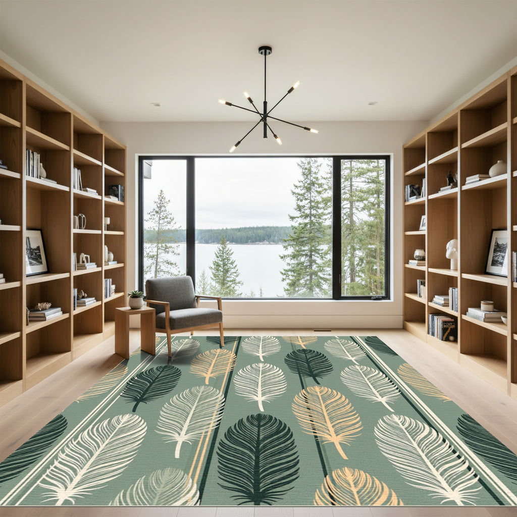 Sage Green Feathered Botanical Stripe Rug