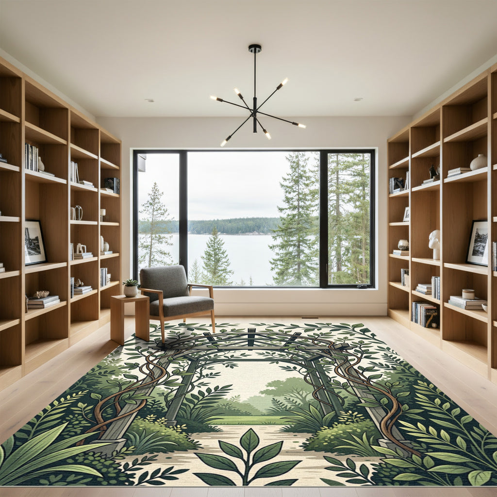 Lush Green Botanical Garden Arch Rug