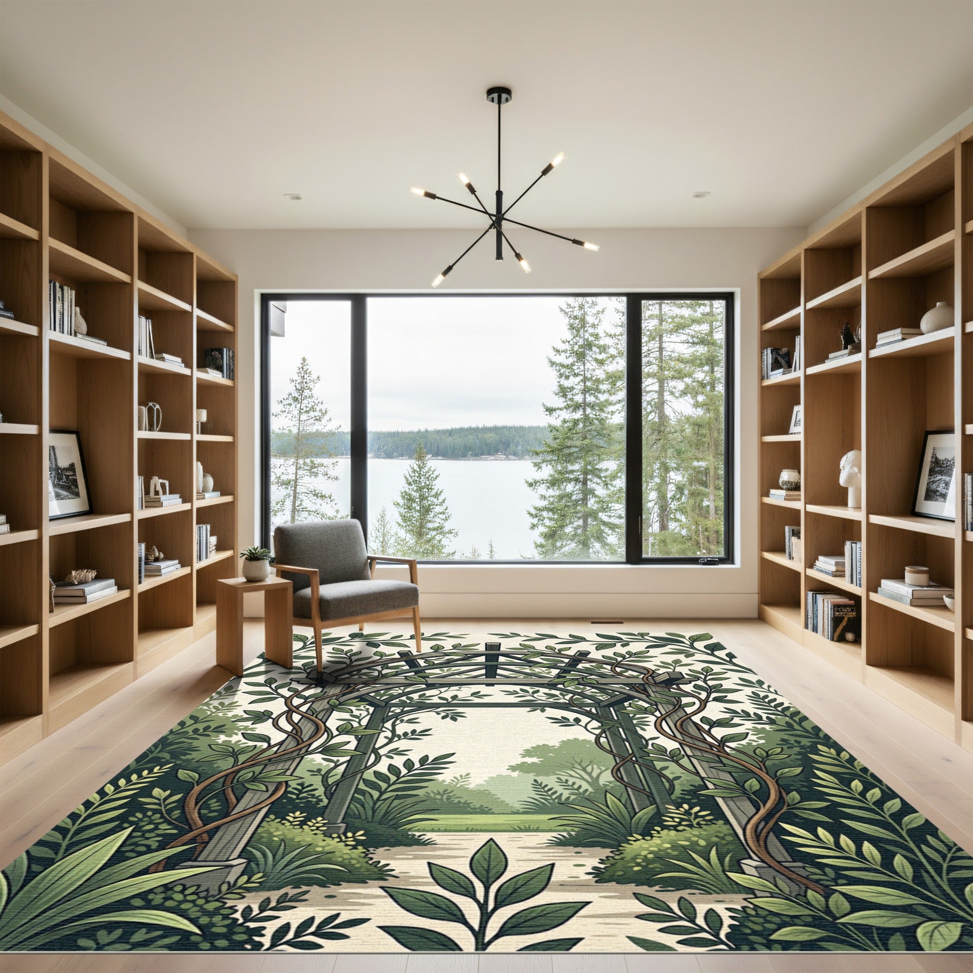 Lush Green Botanical Garden Arch Rug