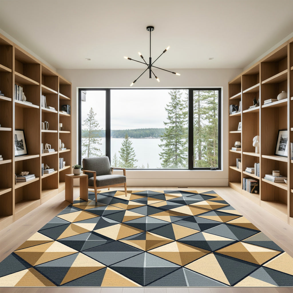 Gold Gray Geometric Diamond Illusion Rug