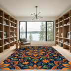 Vibrant Orange Blue Floral Mandala Rug