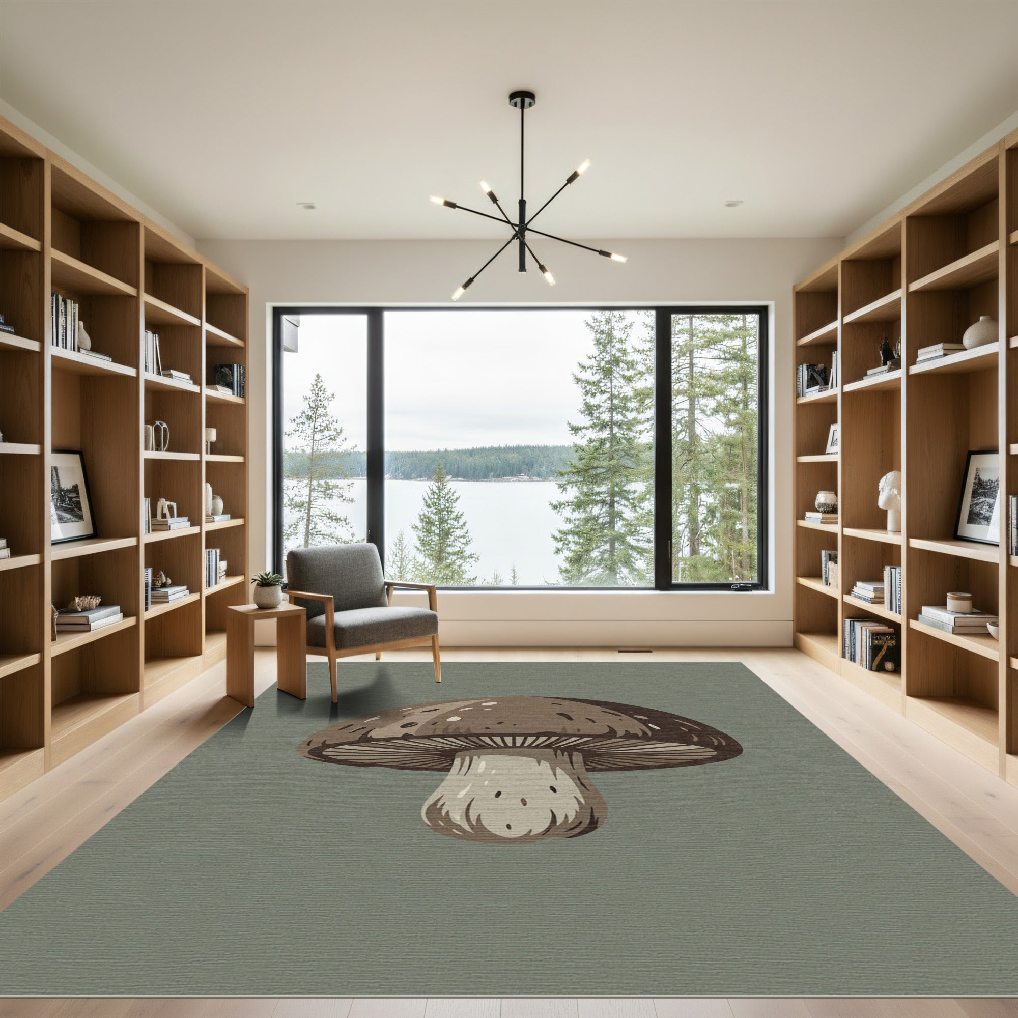 Brown Spore Mushroom Forest Illustration Rug