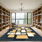 Minimalist Geometric Cream and Ochre Block Rug