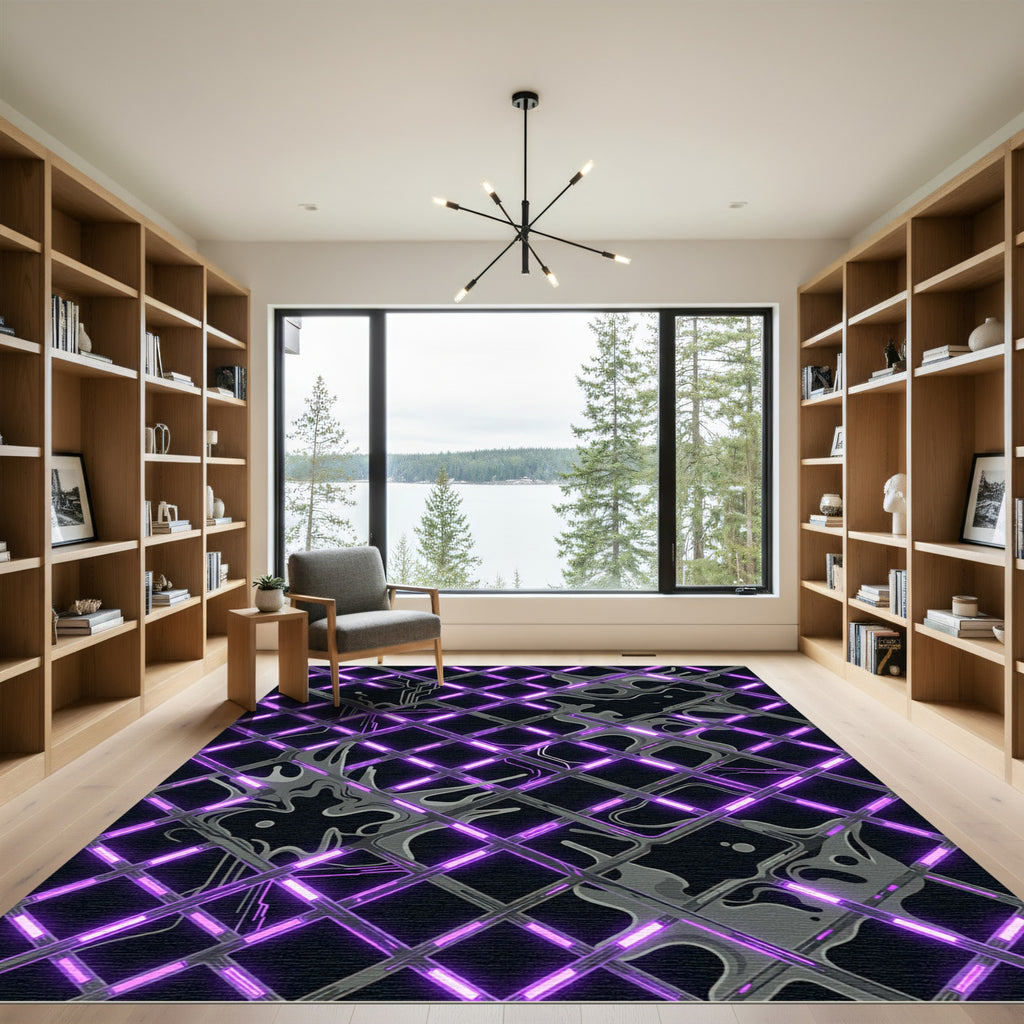 Electric Purple Neon Grid Cyberpunk Abstract Rug