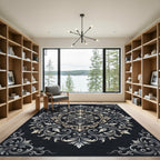Elegant Silver Scrollwork Medallion Rug