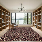Crimson Floral Arabesque Damask Rug