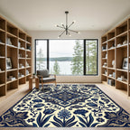 Indigo Floral Medallion with Swimming Fish Rug