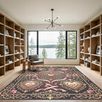 Ornate Pink Hearts Floral Border Rug