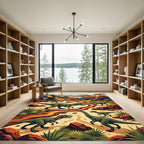 Prehistoric Volcanic Dinosaur Lava Landscape Scene Rug
