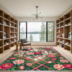 Crimson Pink Peony Trellis Garden Rug
