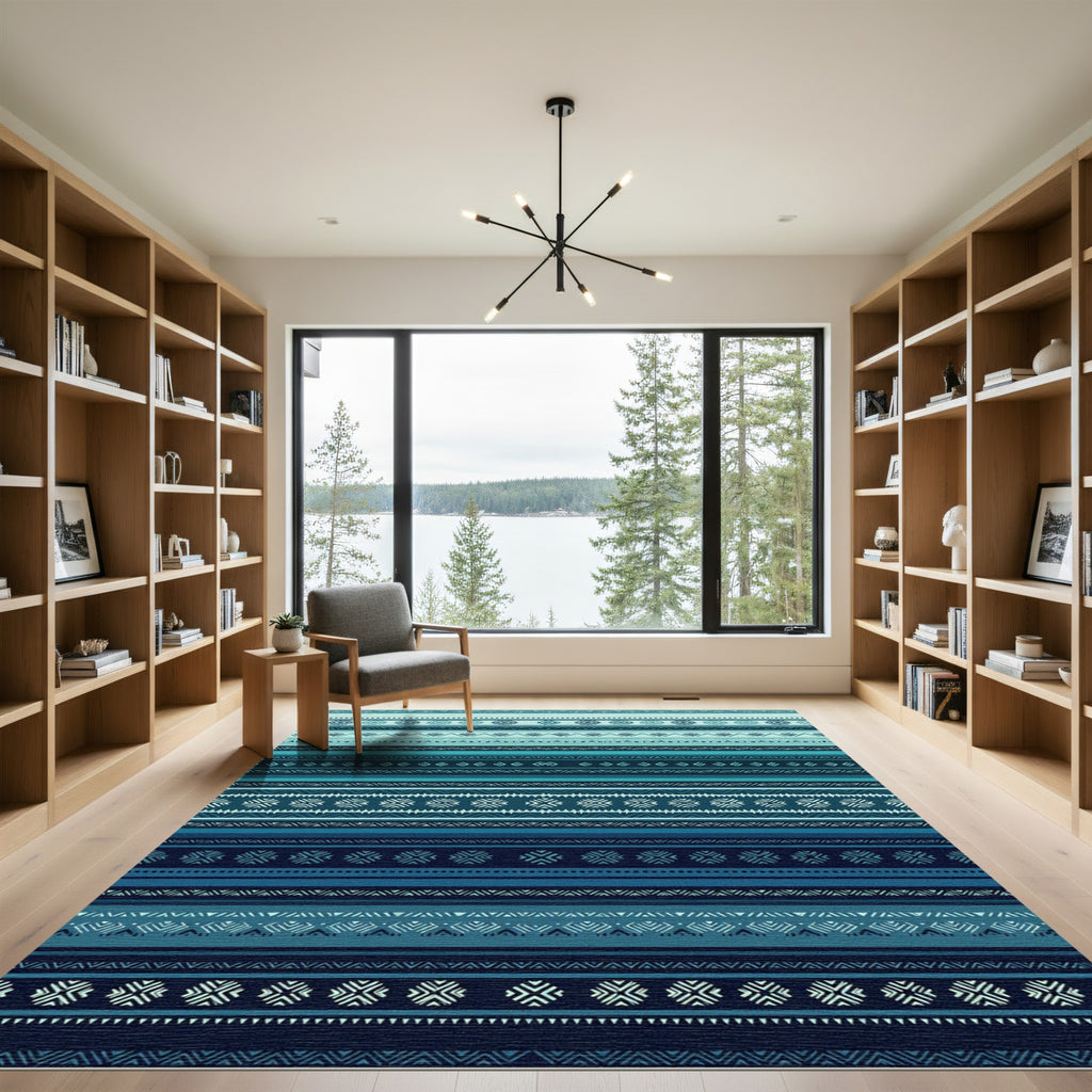 Oceanic Blue Tribal Chevron Stripes Rug