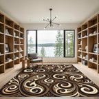 Rich Brown Swirl Scrollwork Tapestry Rug
