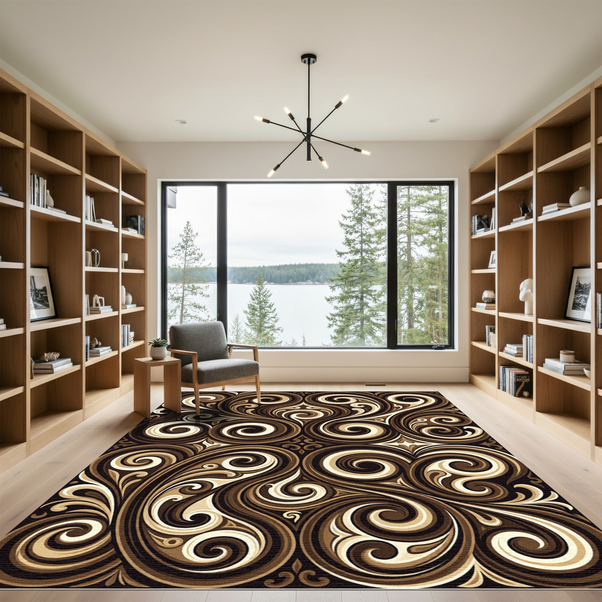Rich Brown Swirl Scrollwork Tapestry Rug