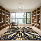 Modern Onyx and Gold Starburst Rug