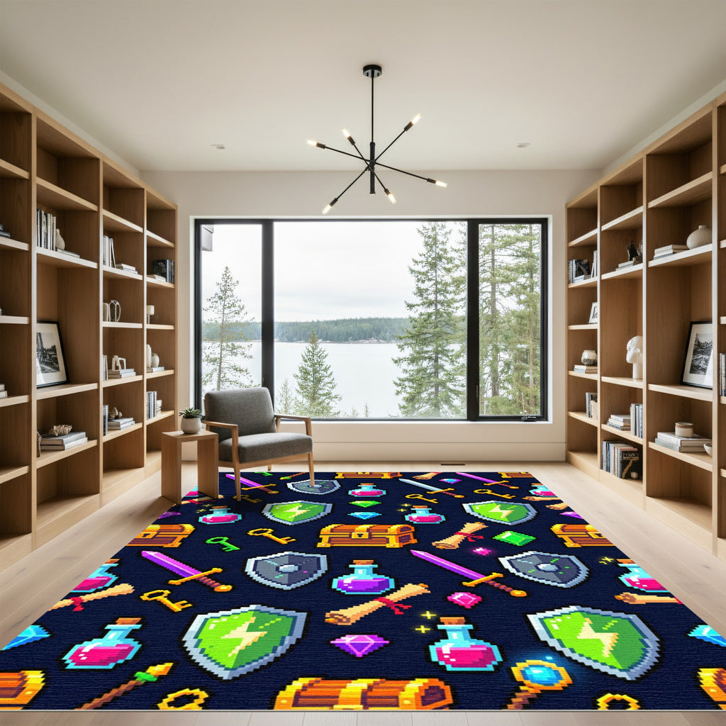 Pixel Adventure Fantasy Loot Icon Mosaic Rug