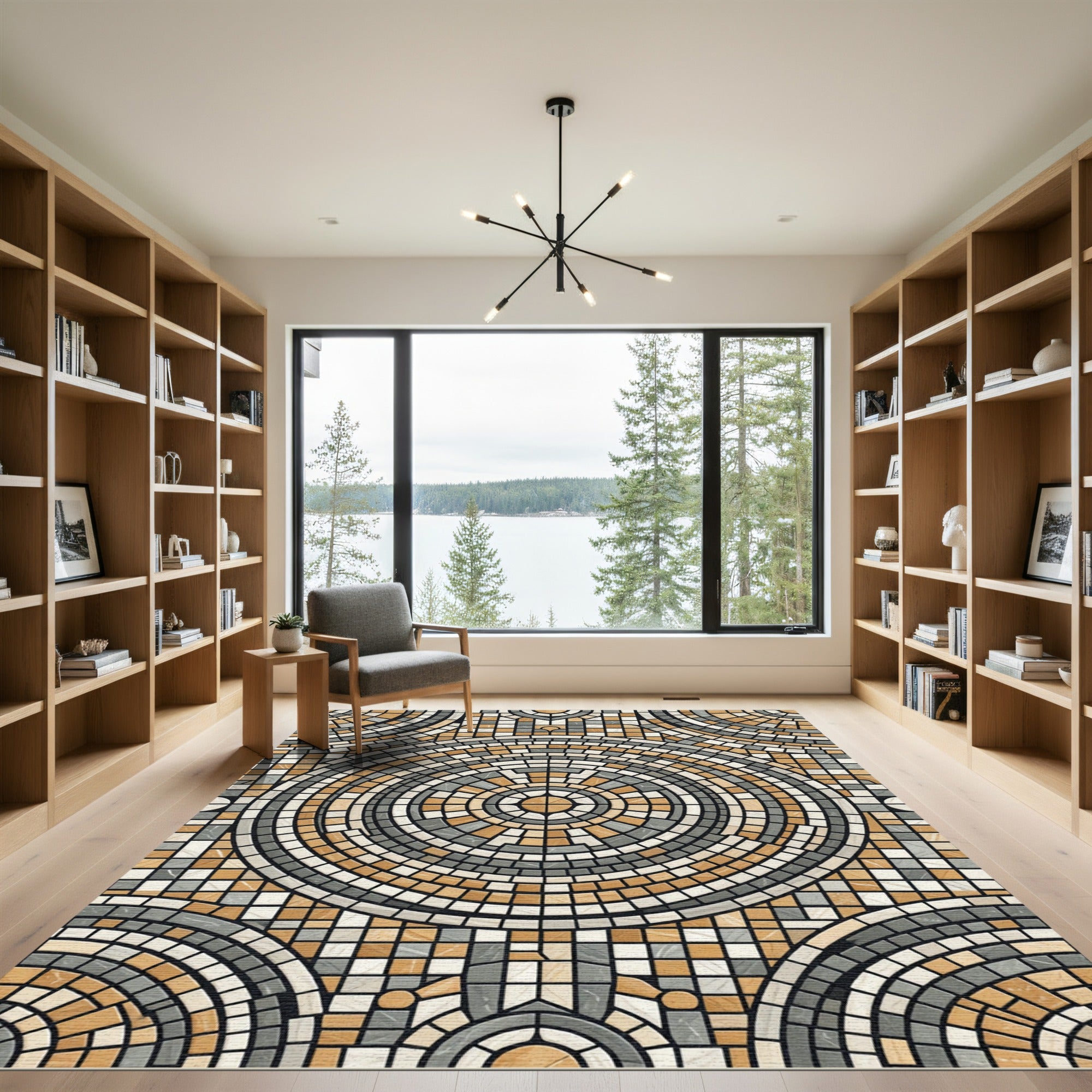 Tiled Mosaic Circular Sunburst Rug